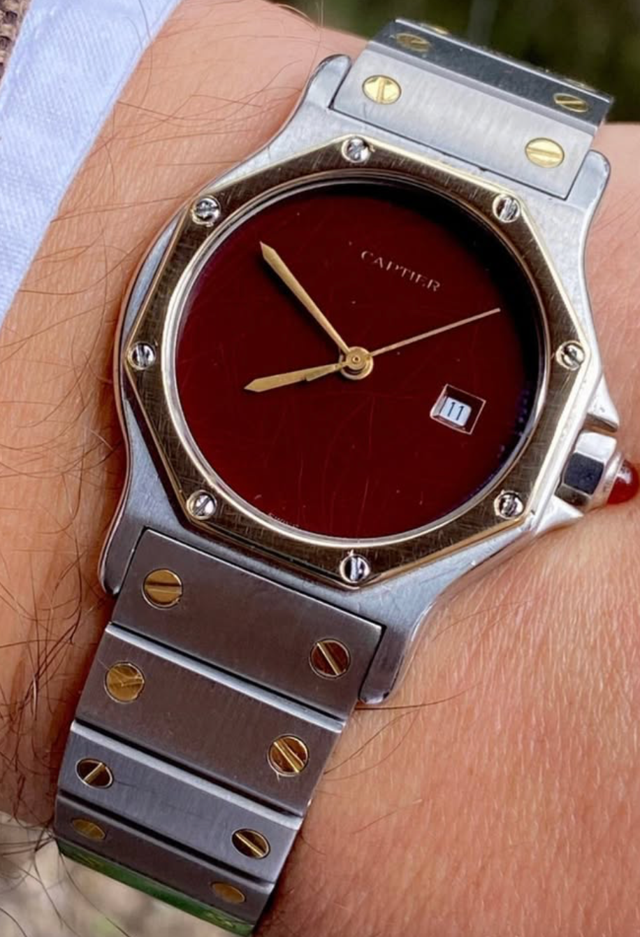 Vintage Cartier Santos Octagon 2966 | Rare Burgundy Spider Dial | 18K Gold & Steel