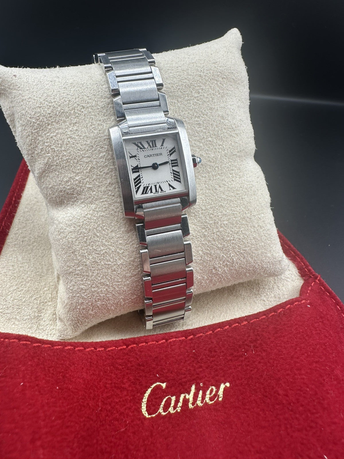 Vintage Cartier Tank Francaise 2384 W51008Q3 Stainless Steel 20mm Ladies Quartz Watch with Pouch - Free Shipping