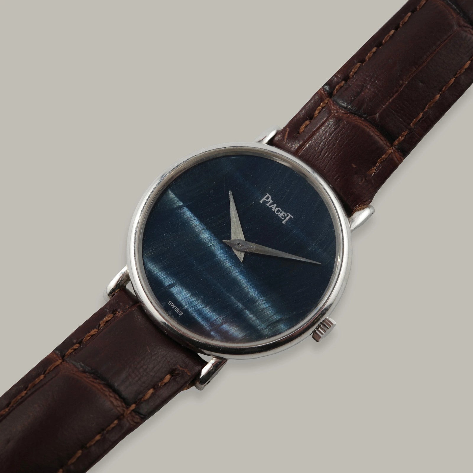 Piaget 9015 18K White Gold Hawk’s Eye Dial Vintage Ultra-Thin Watch