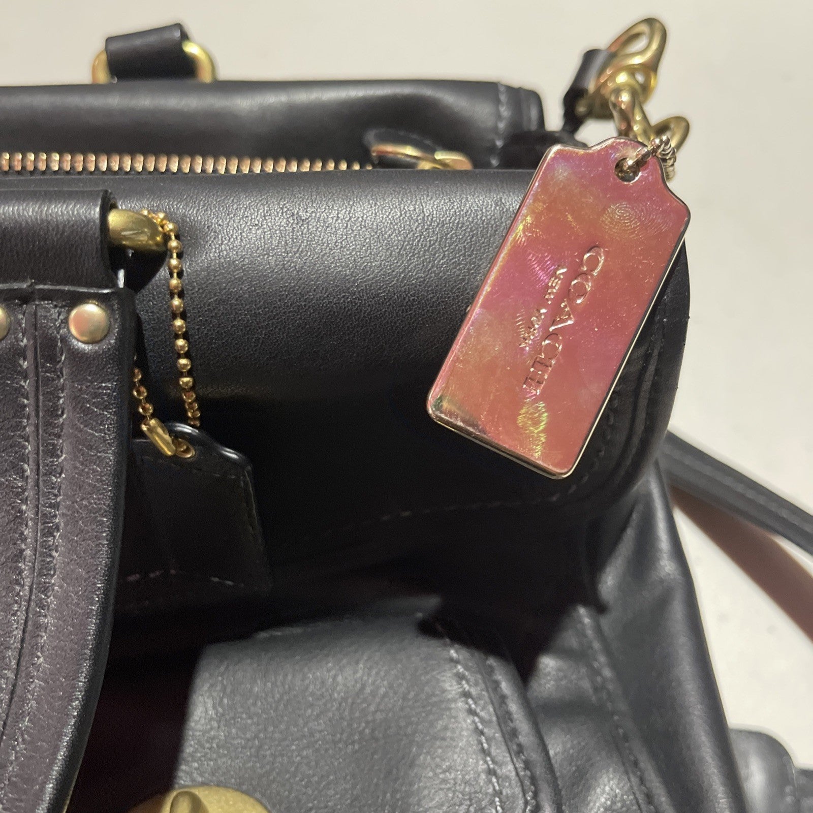 Coach Hampton Legacy briefcase Shoulder Bag Black Leather Crossbody Vintage