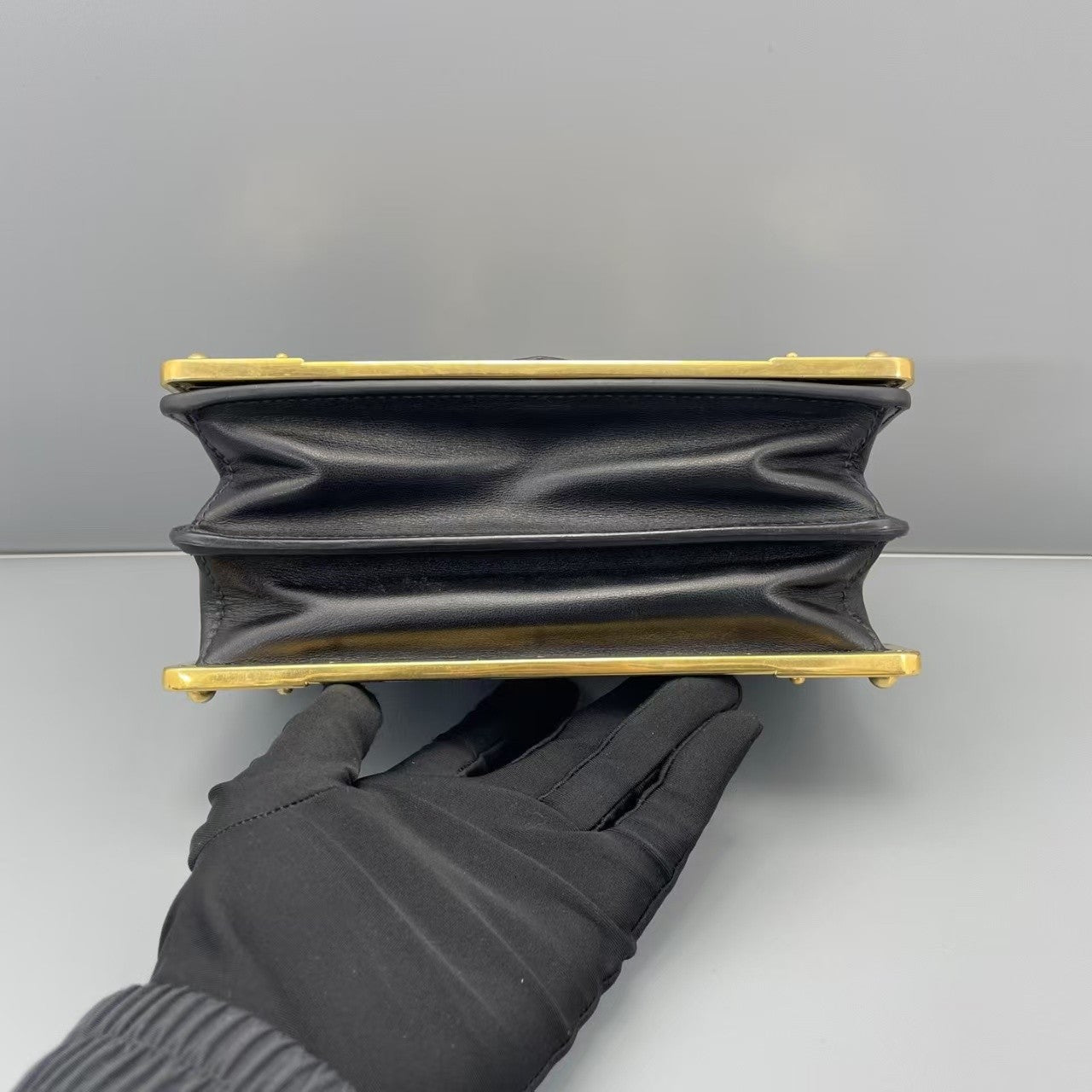 Authentic Prada Cahier Medium Black Leather Crossbody Bag with Gold Hardware