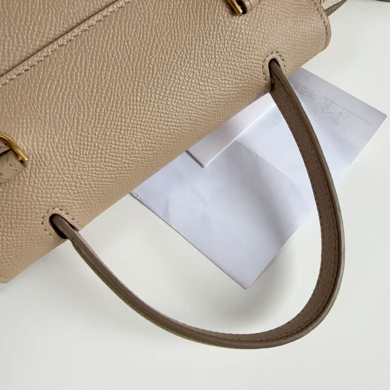 CELINE Nano Belt Bag Beige Grained Calfskin Leather Top Handle Bag Gold Auth
