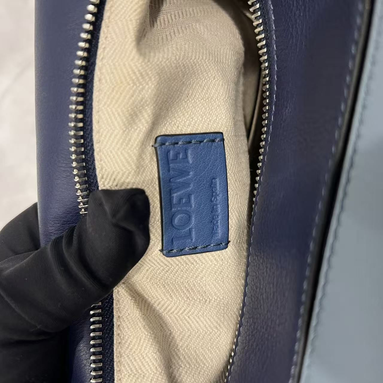 Loewe Puzzle Shoulder Bag Blue Colorblock Calfskin Leather Silver Hardware Auth