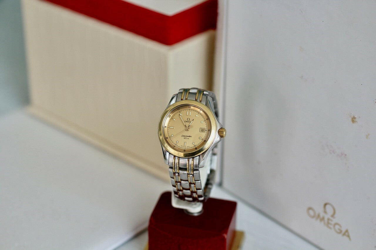 Vintage Omega Seamaster 120m 238111000 18K Yellow Gold Steel 26mm Ladies Quartz Watch