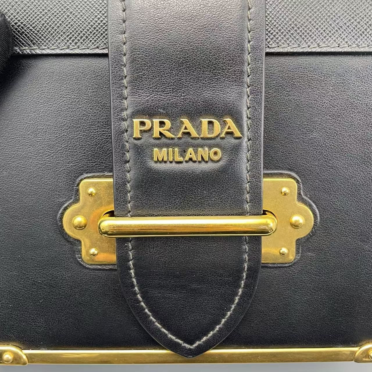 Authentic Prada Cahier Medium Black Leather Crossbody Bag with Gold Hardware