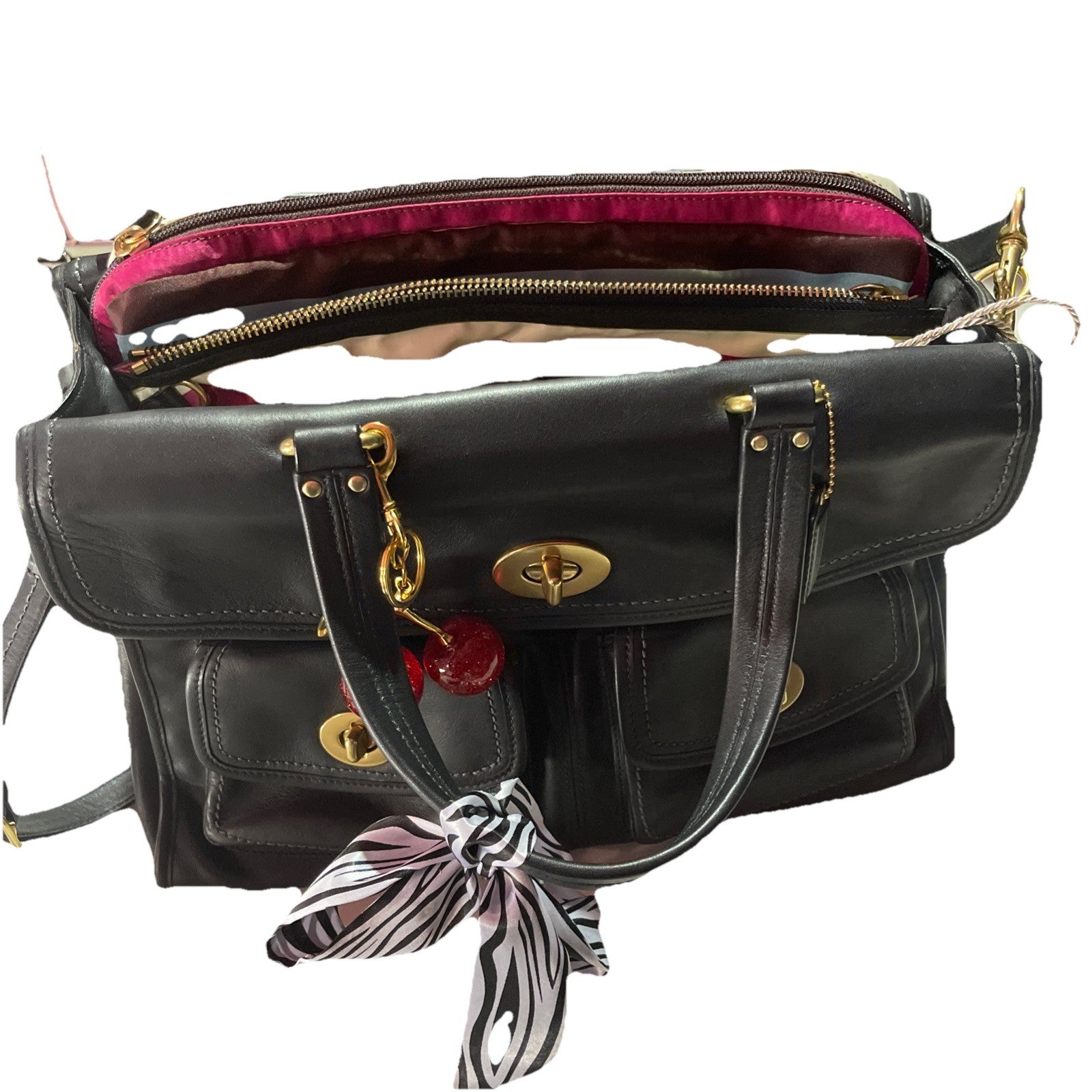 Coach Hampton Legacy briefcase Shoulder Bag Black Leather Crossbody Vintage