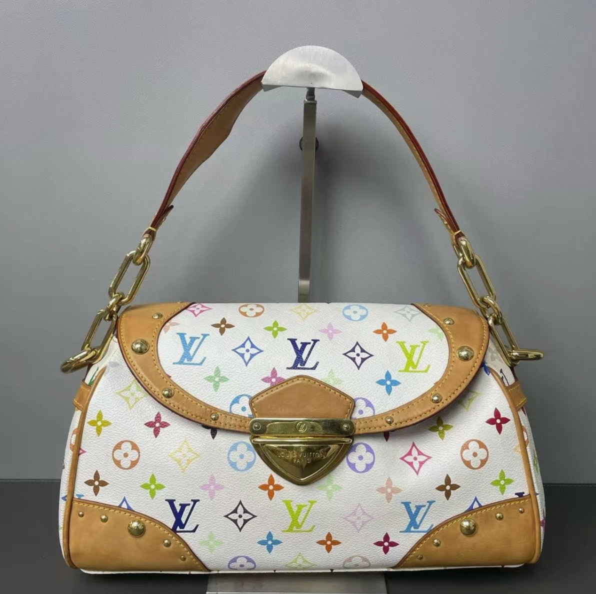 Louis Vuitton Beverly Shoulder Bag White Multicolor Murakami Limited Vintage