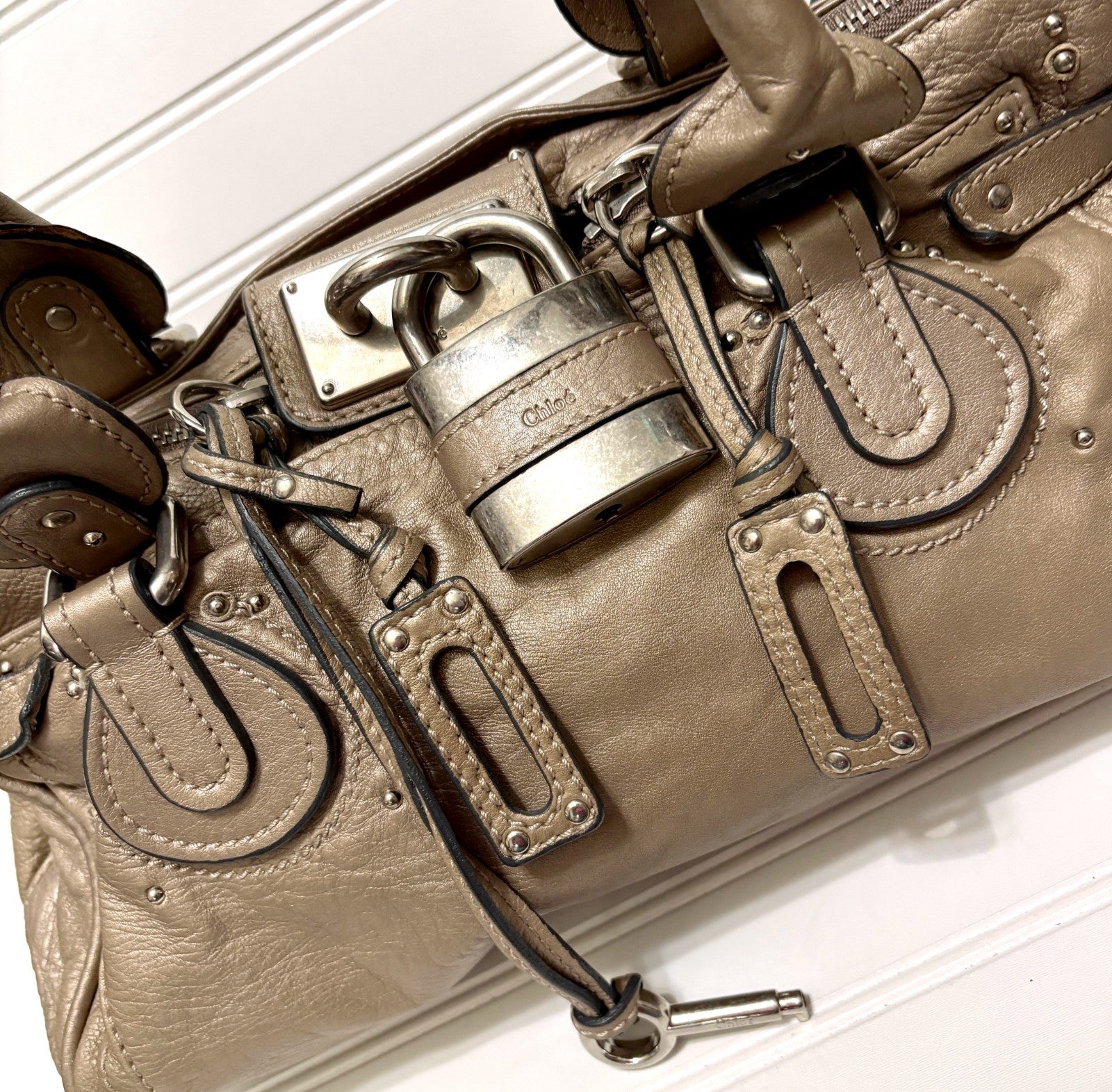 Chloe Paddington Hobo Bag Taupe Leather Silver Hardware - Vintage Y2K
