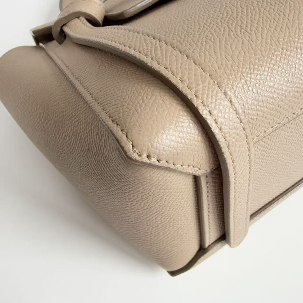 CELINE Nano Belt Bag Beige Grained Calfskin Leather Top Handle Bag Gold Auth