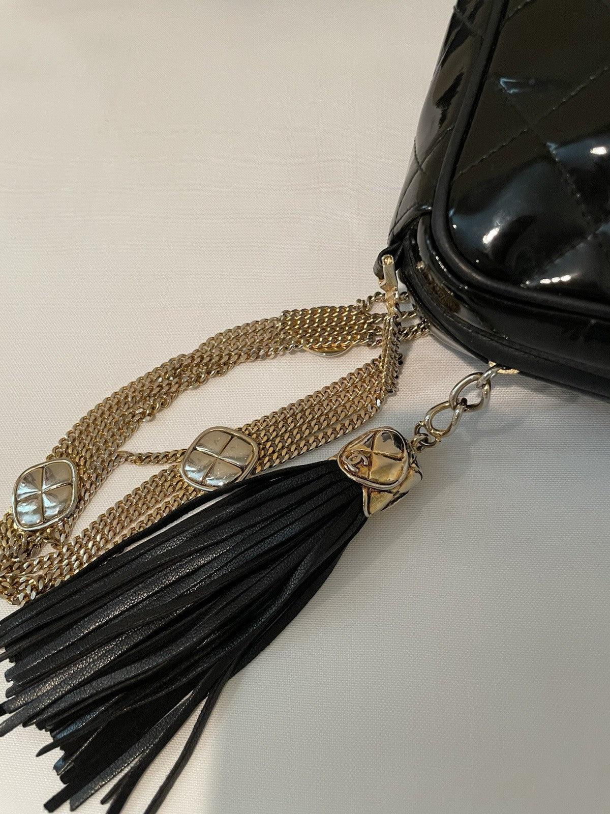 RARE Authentic Chanel Black Vintage Patent Leather Camera Bag Gold Hardware