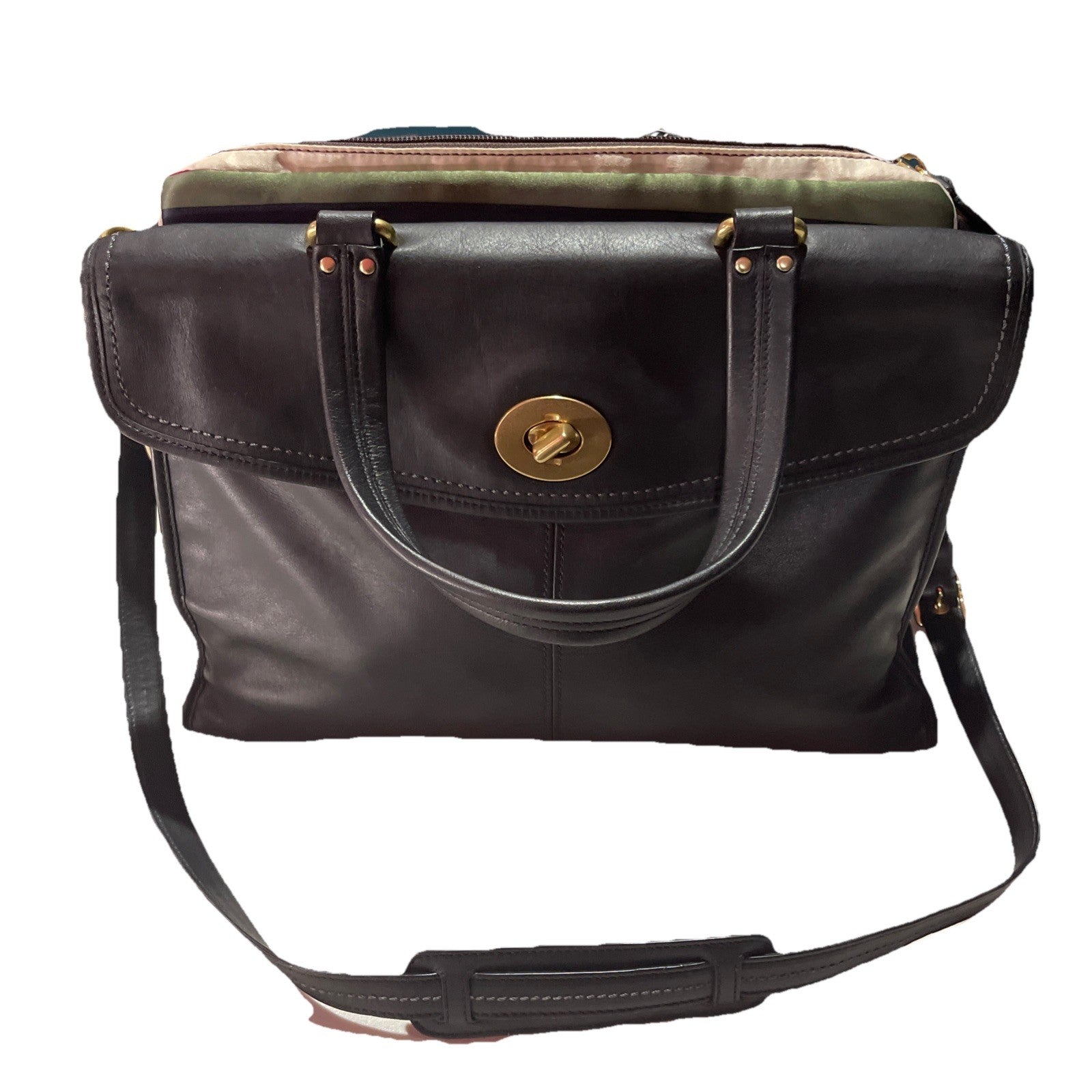 Coach Hampton Legacy briefcase Shoulder Bag Black Leather Crossbody Vintage