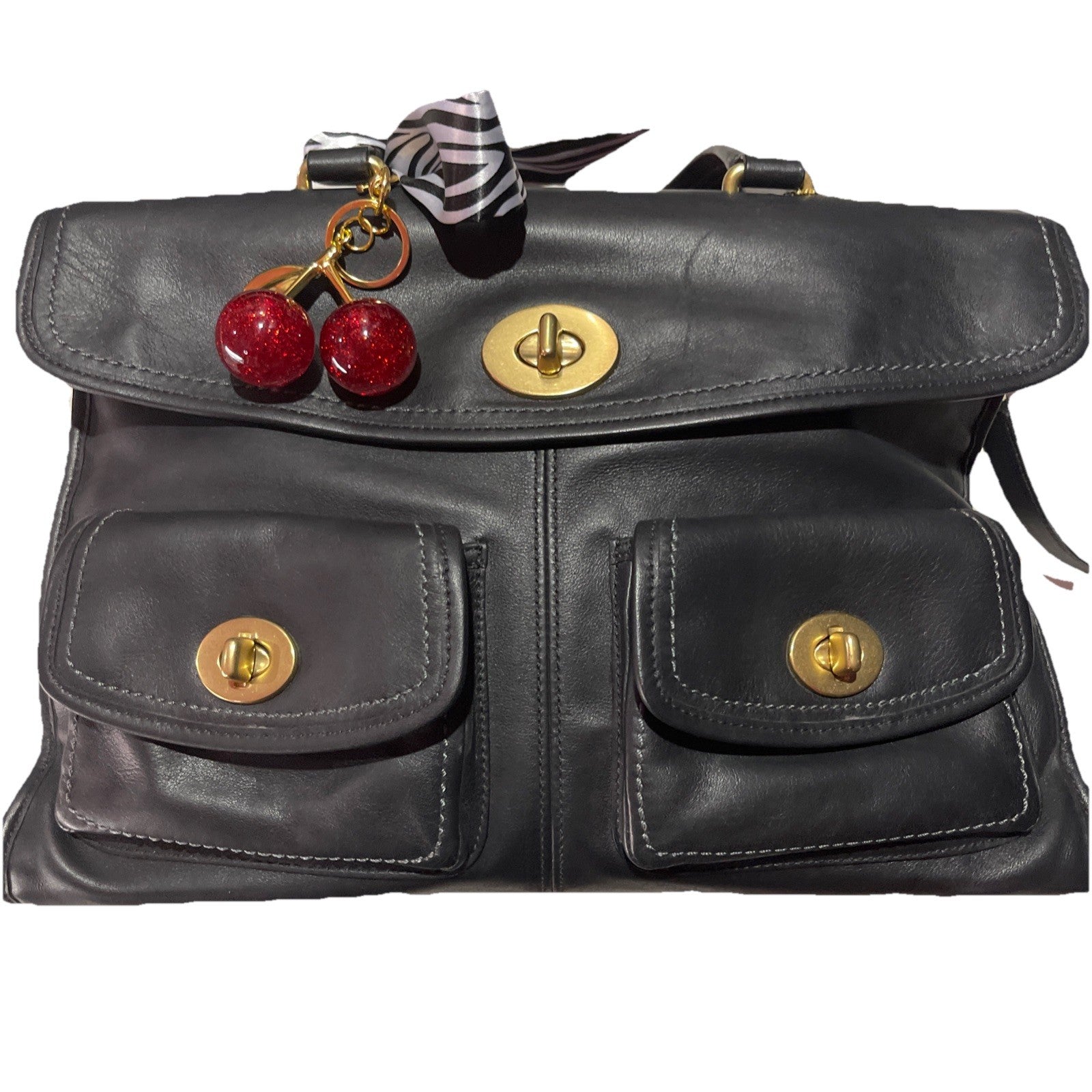 Coach Hampton Legacy briefcase Shoulder Bag Black Leather Crossbody Vintage