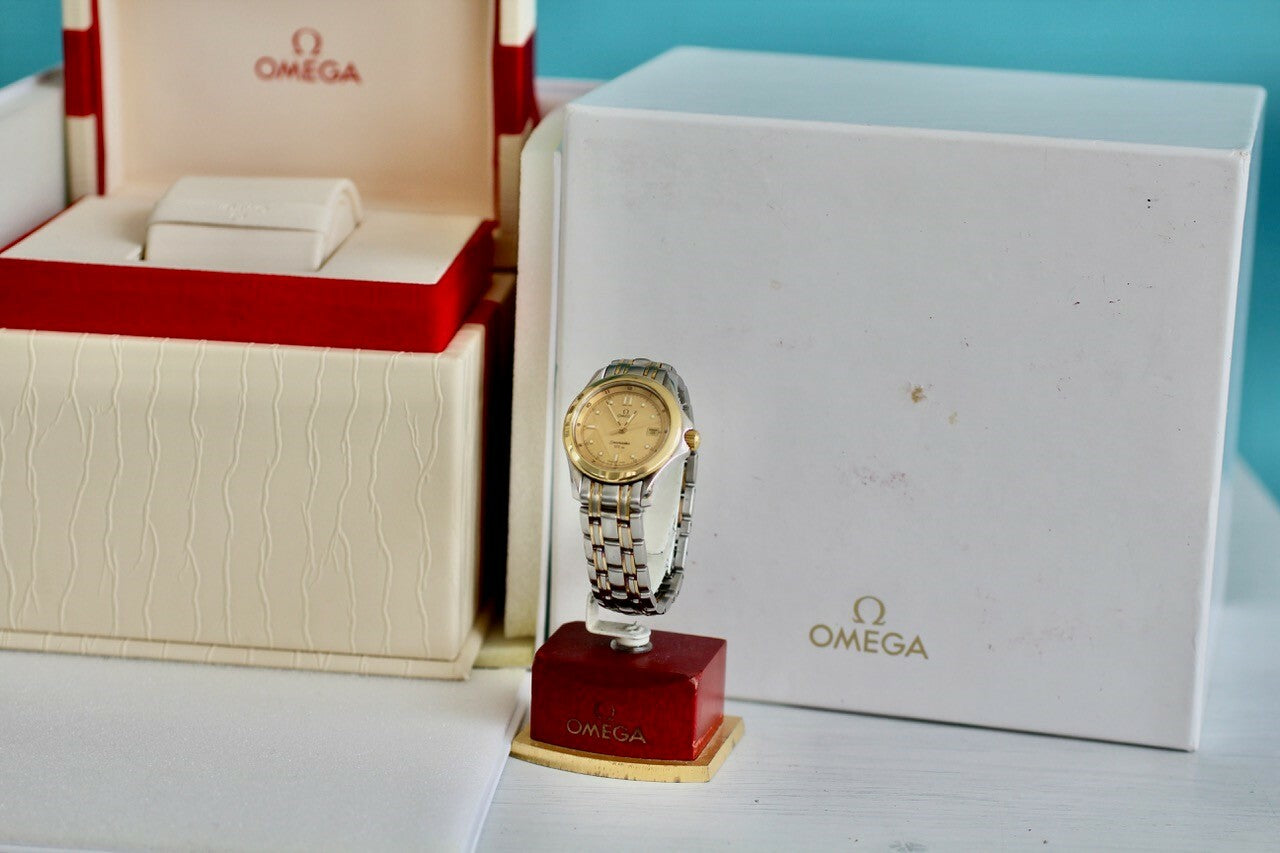 Vintage Omega Seamaster 120m 238111000 18K Yellow Gold Steel 26mm Ladies Quartz Watch