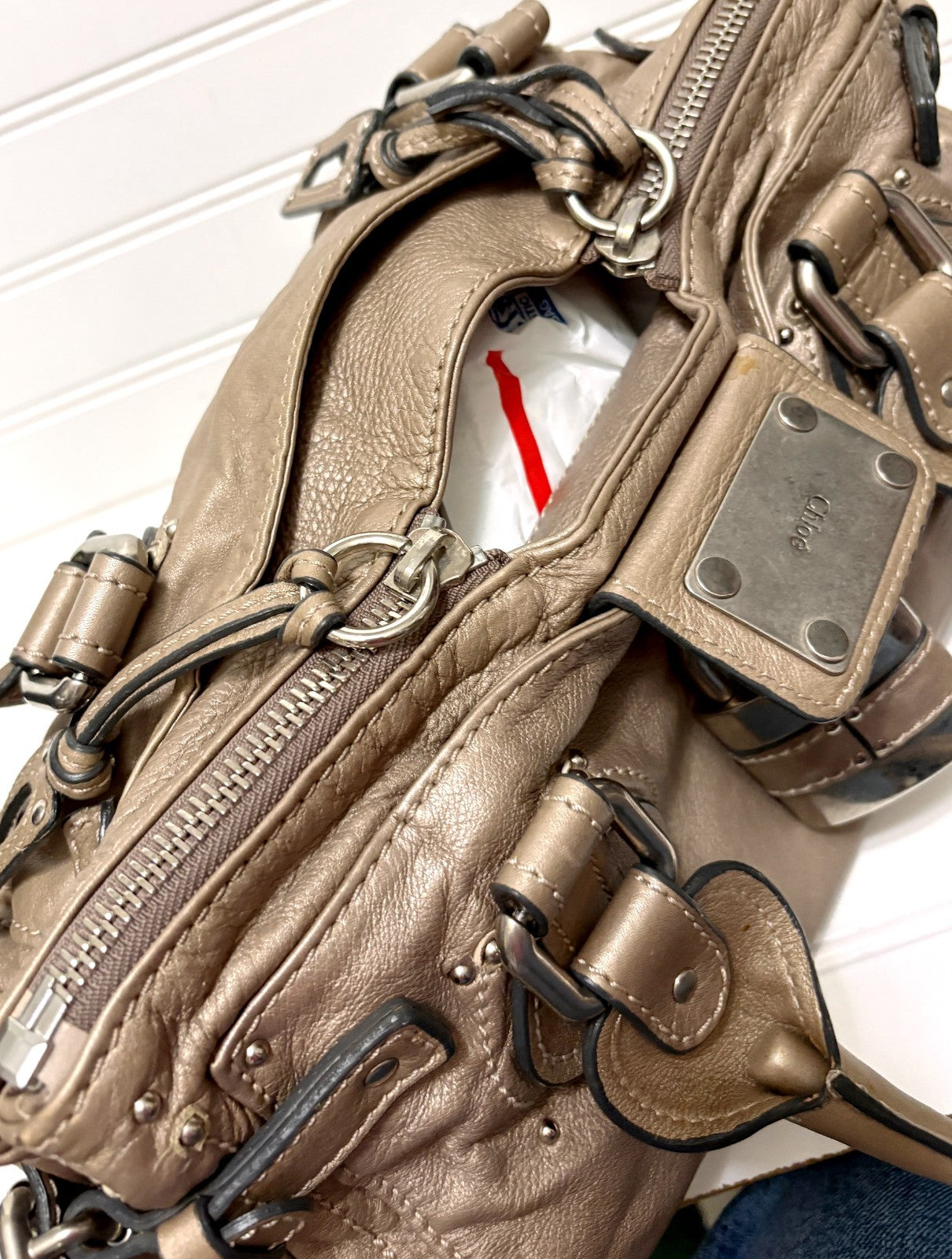 Chloe Paddington Hobo Bag Taupe Leather Silver Hardware - Vintage Y2K