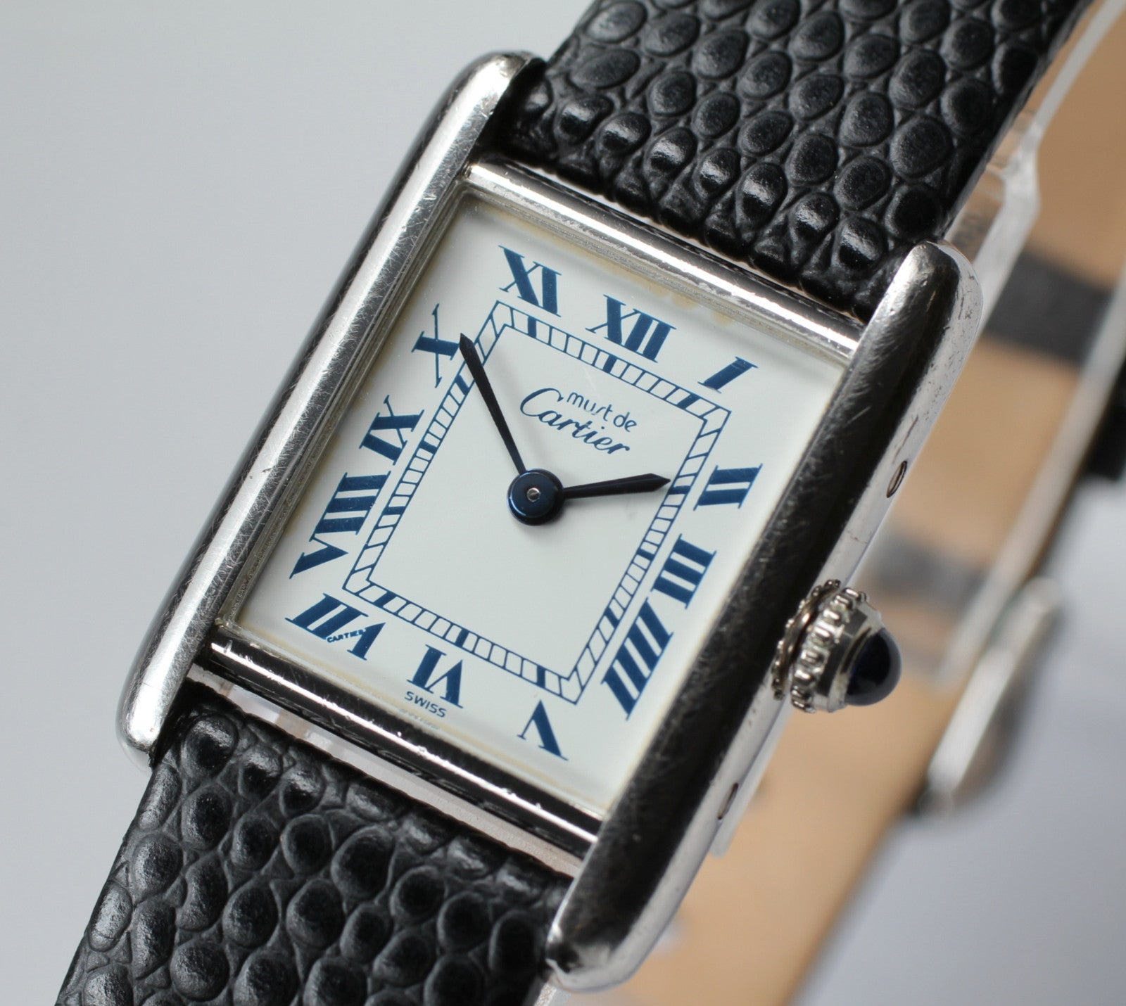 Vintage [Exc+5] Cartier Must Tank 6057002 SM Silver Black 20mm Women's Qz Watch #z-1577