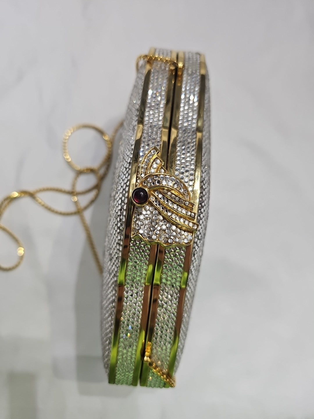 Judith Leiber Vintage Swarovski Crystal Minaudiere Clutch Gold Evening Bag