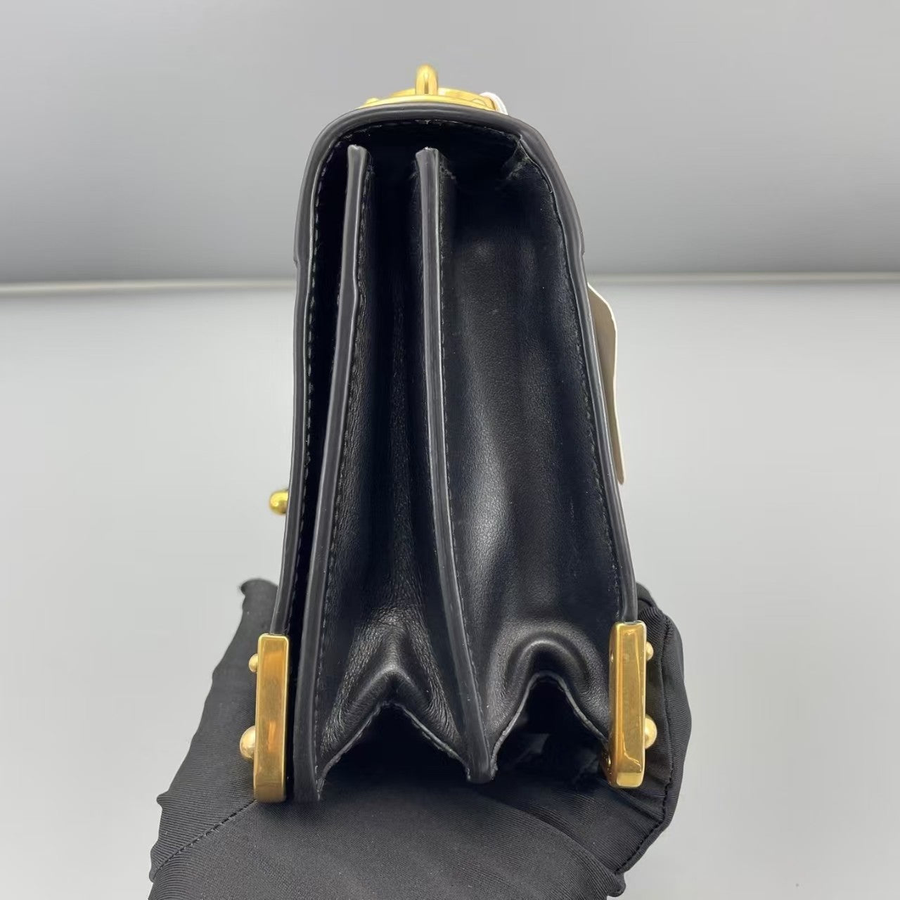 Authentic Prada Cahier Medium Black Leather Crossbody Bag with Gold Hardware