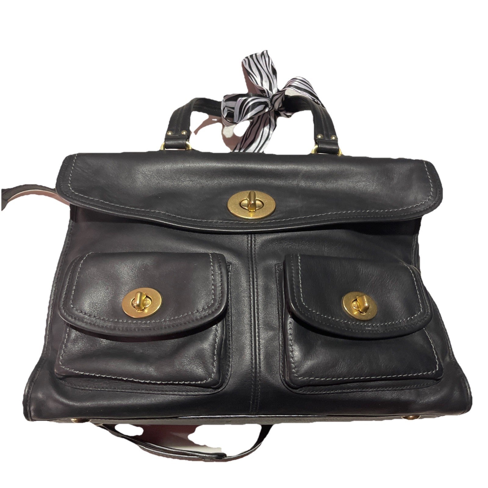 Coach Hampton Legacy briefcase Shoulder Bag Black Leather Crossbody Vintage