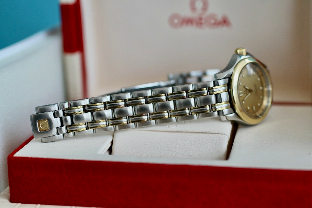 Vintage Omega Seamaster 120m 238111000 18K Yellow Gold Steel 26mm Ladies Quartz Watch