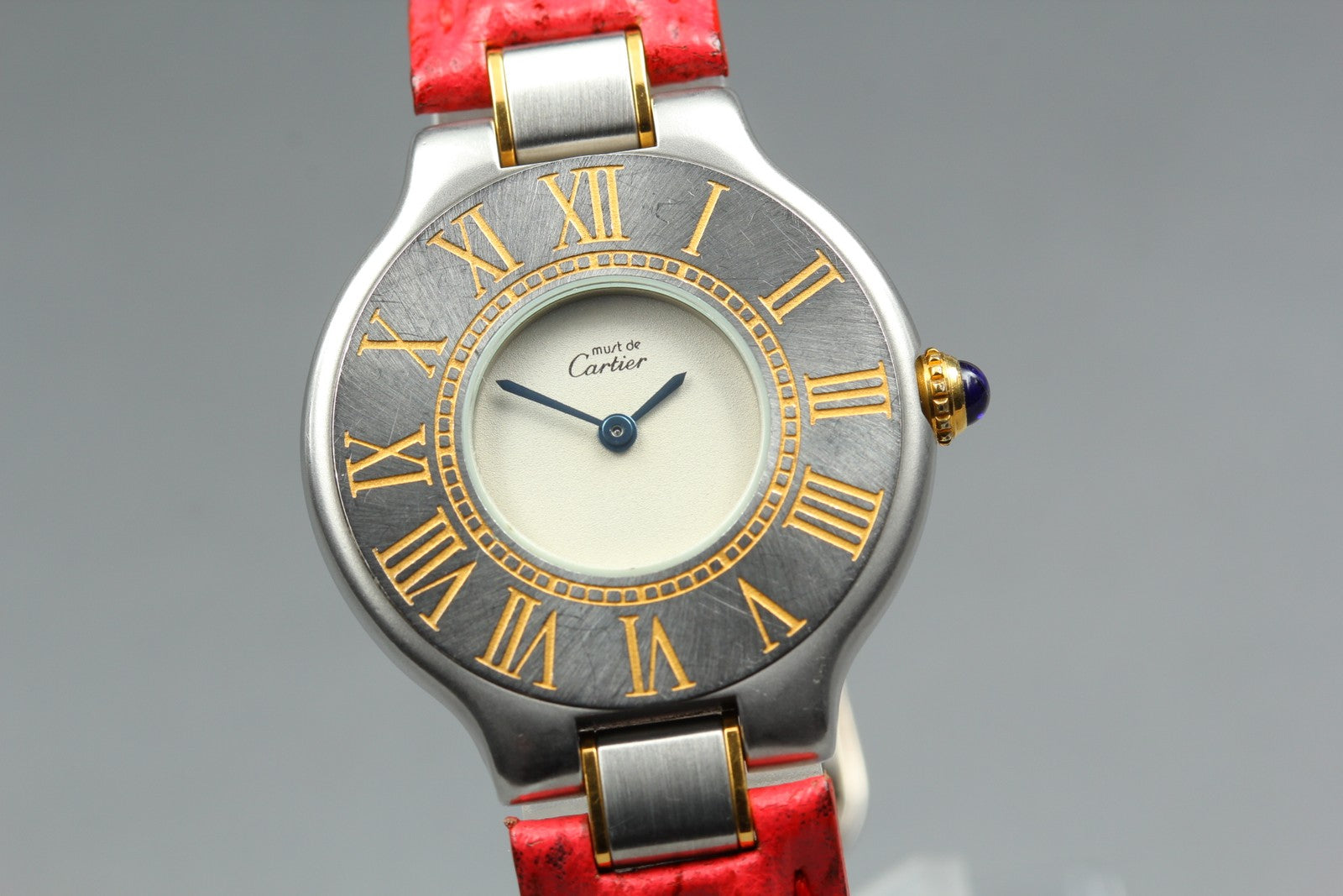Vintage [Exc+4] Cartier Must de Cartier 21 27mm Silver Red Women's Quartz #z-1768