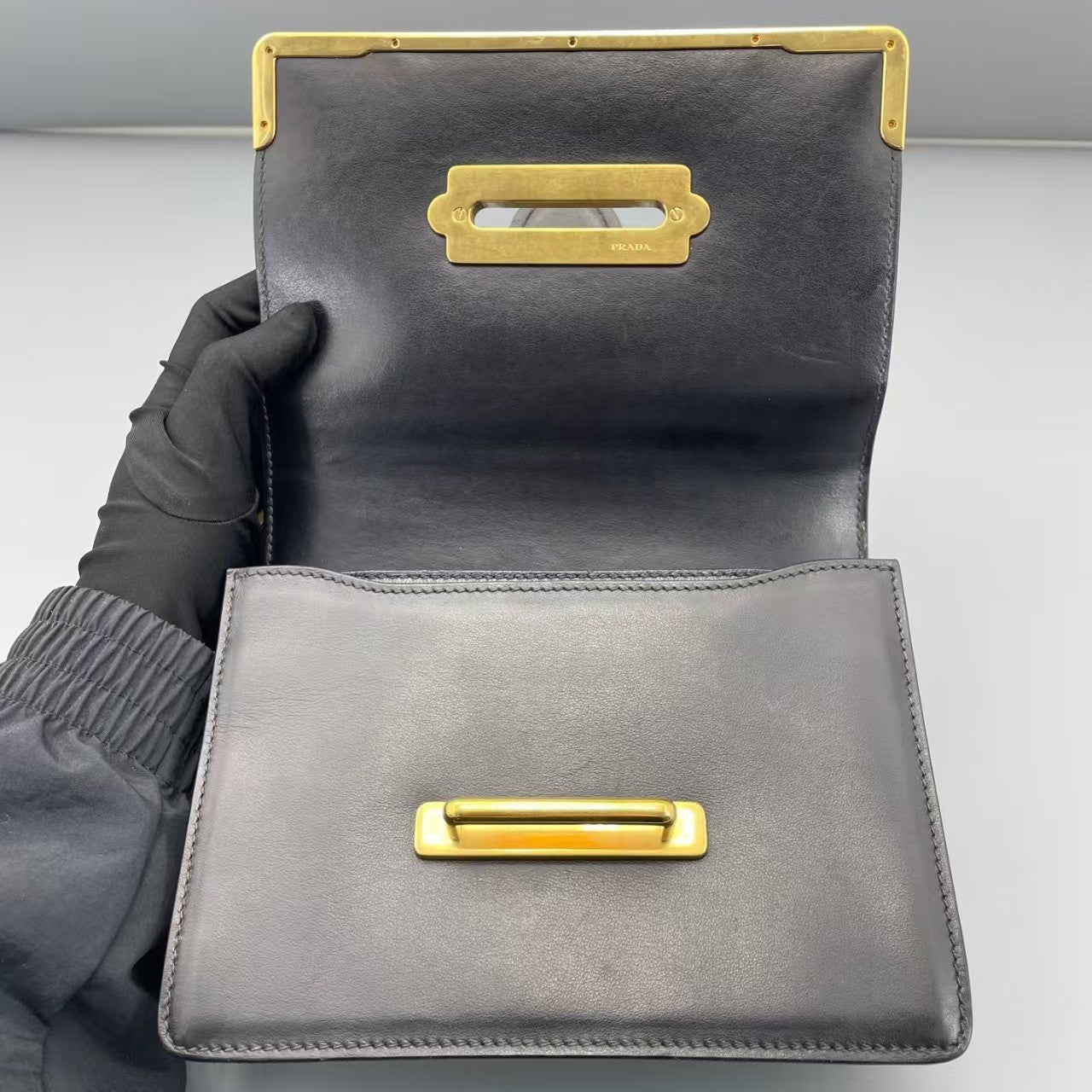 Authentic Prada Cahier Medium Black Leather Crossbody Bag with Gold Hardware