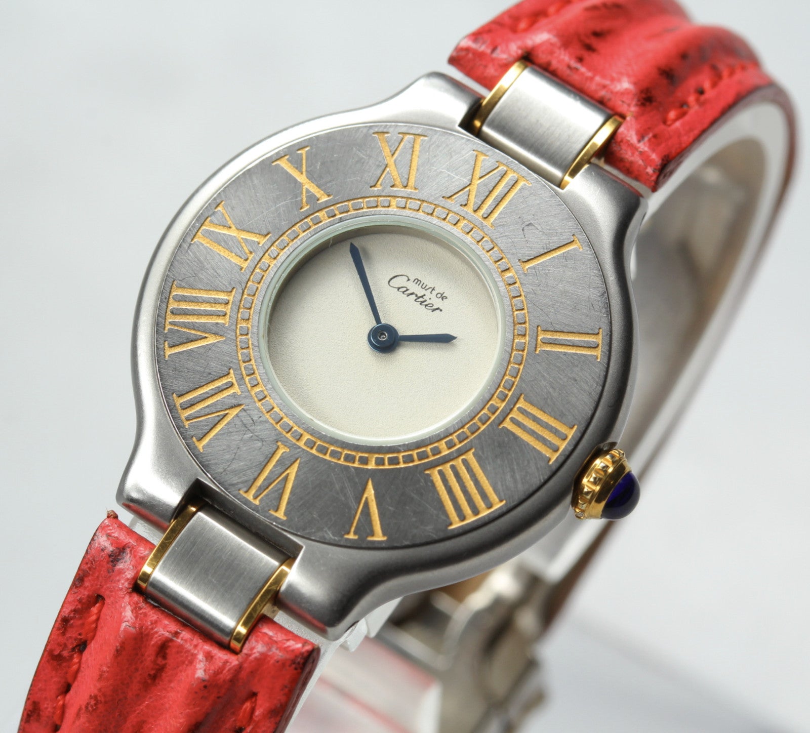 Vintage [Exc+4] Cartier Must de Cartier 21 27mm Silver Red Women's Quartz #z-1768