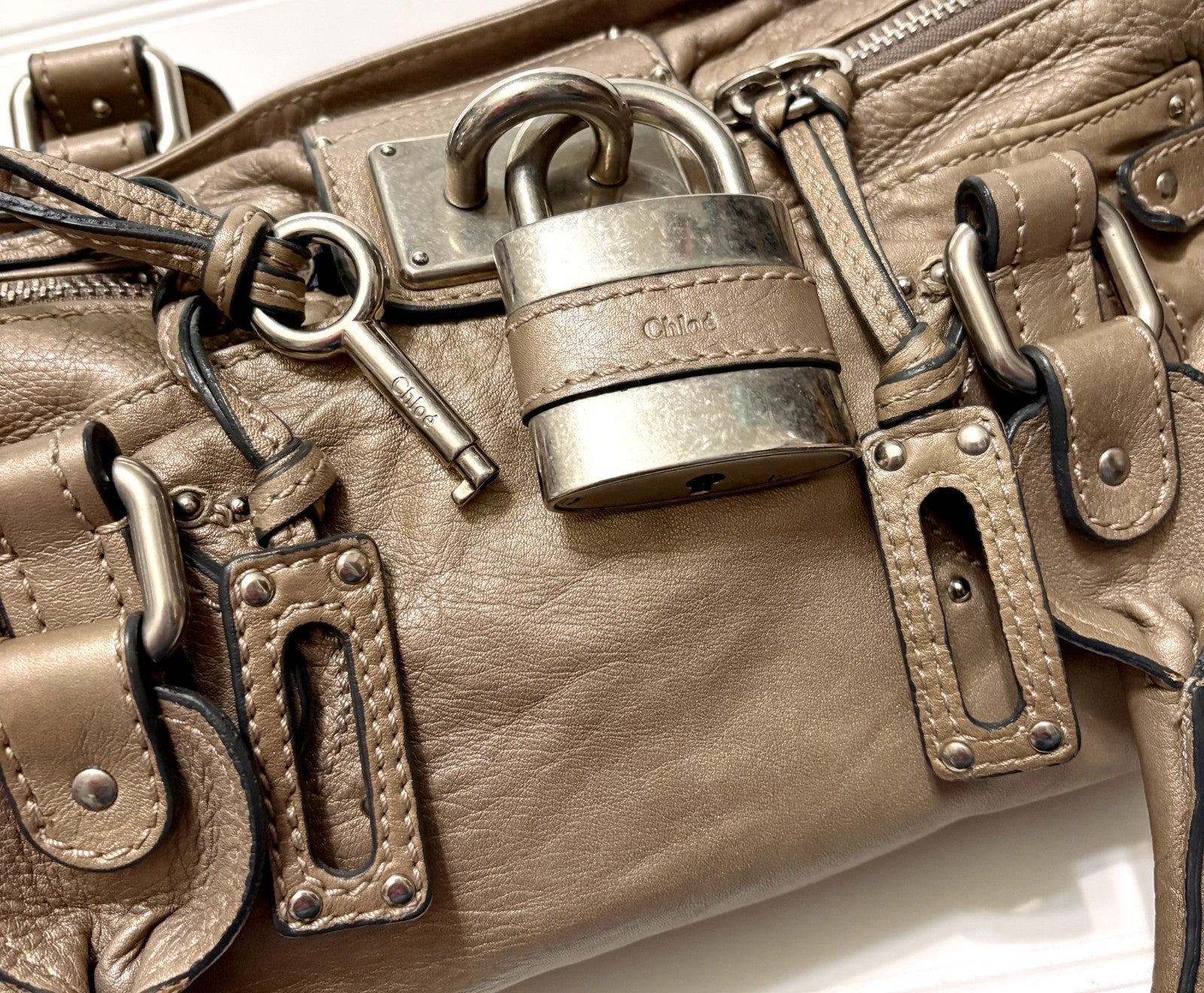 Chloe Paddington Hobo Bag Taupe Leather Silver Hardware - Vintage Y2K