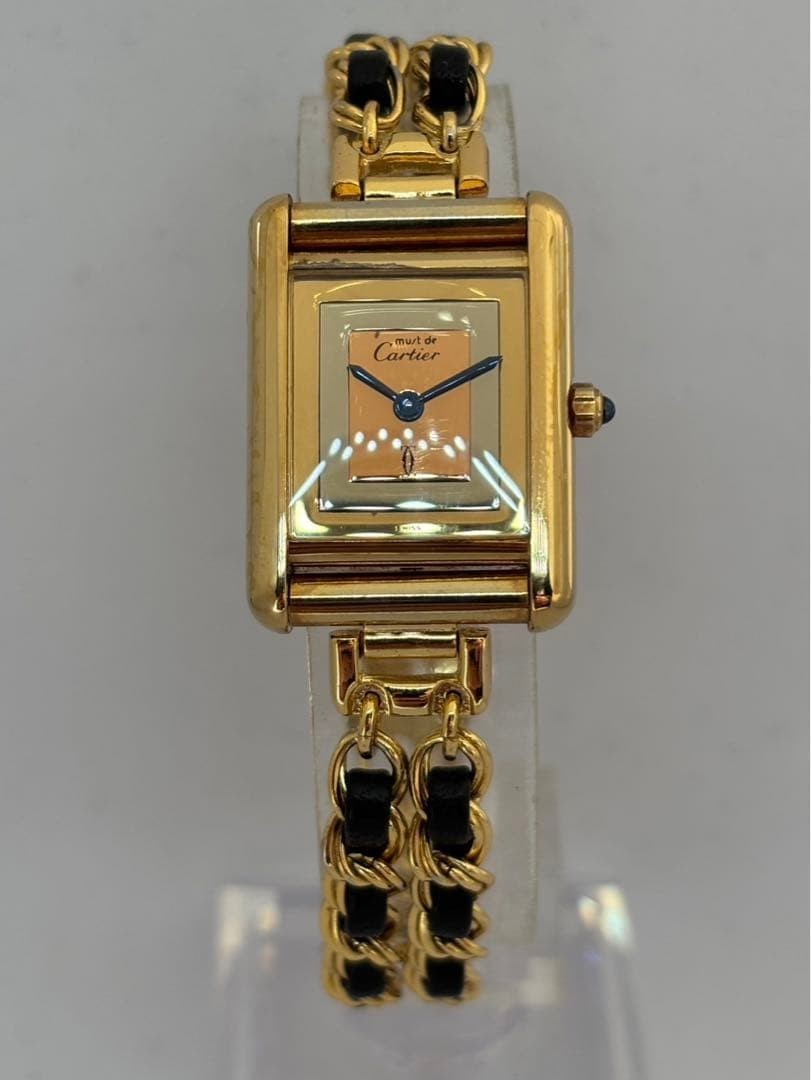 Vintage [Exc] Cartier Must Tank Trinity Dial 23mm Roman Vermeil Quartz Watch