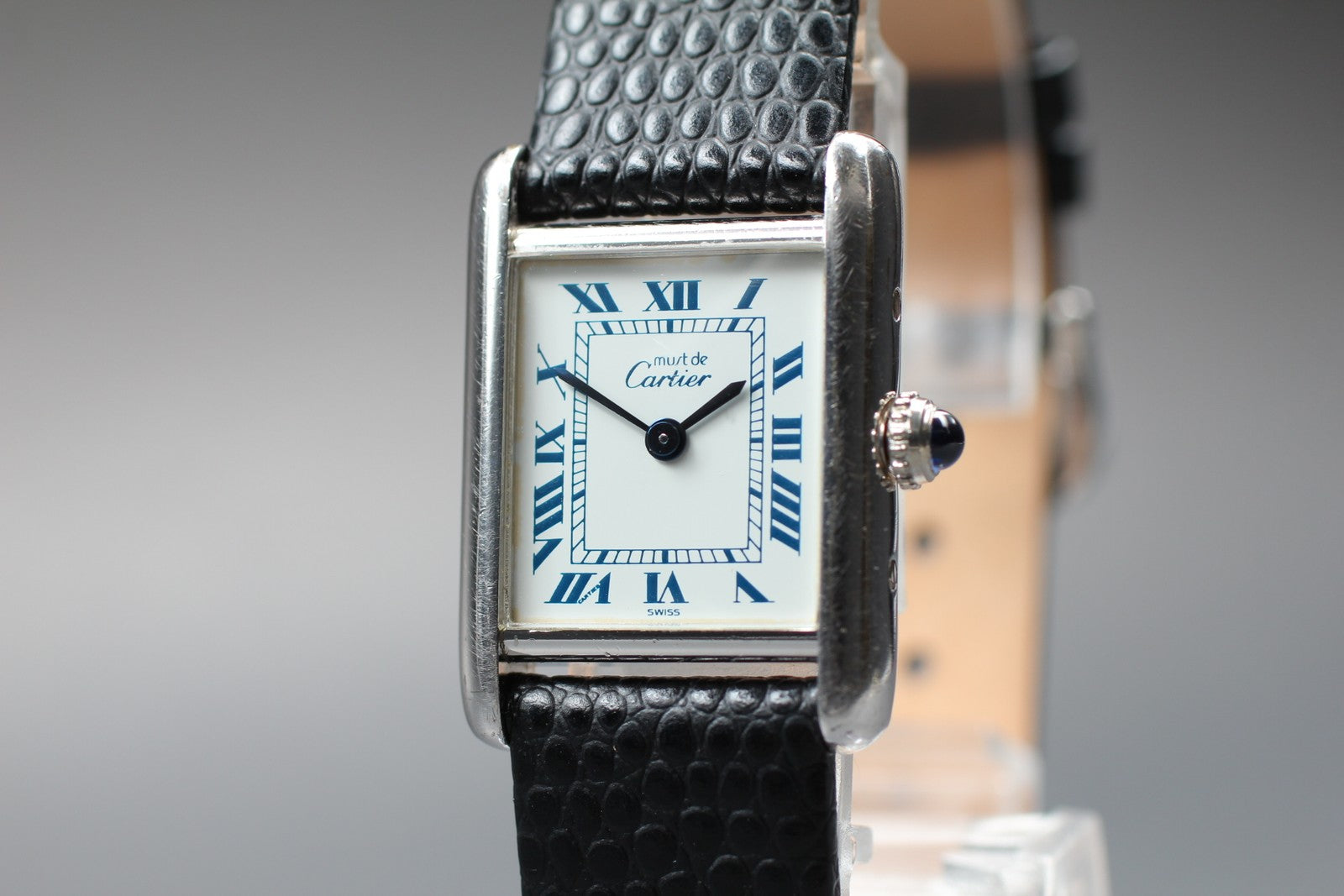 Vintage [Exc+5] Cartier Must Tank 6057002 SM Silver Black 20mm Women's Qz Watch #z-1577