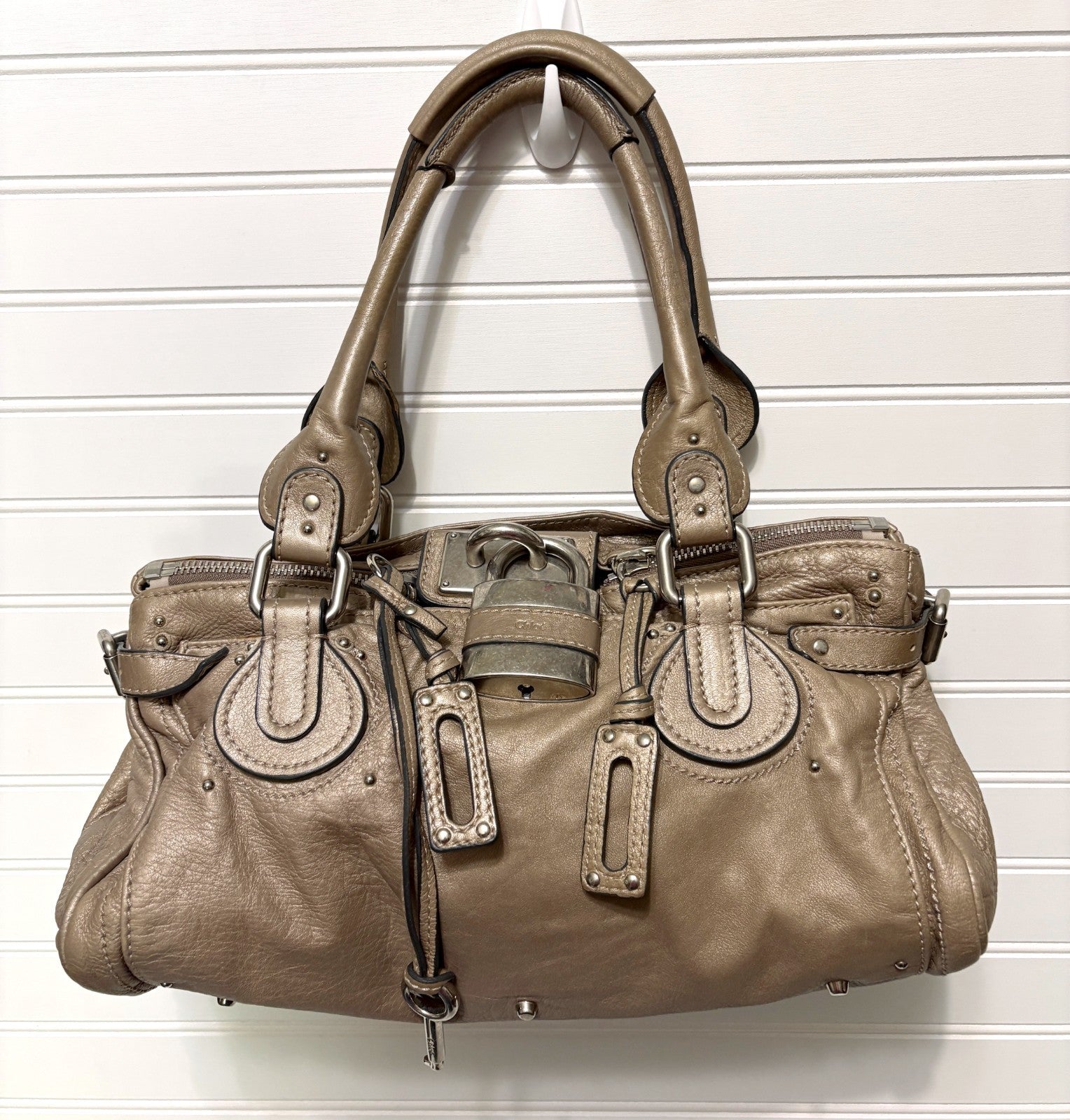 Chloe Paddington Hobo Bag Taupe Leather Silver Hardware - Vintage Y2K
