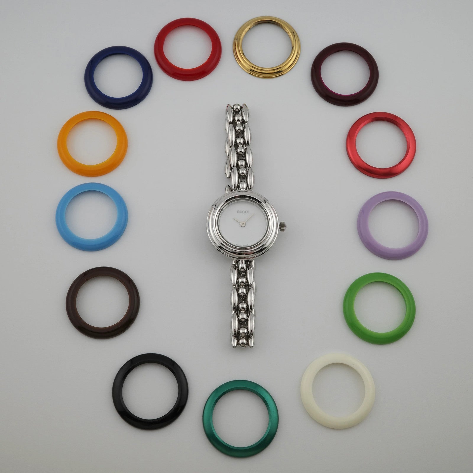 Steel Gucci Interchangeable Bezel Ladies Watch
