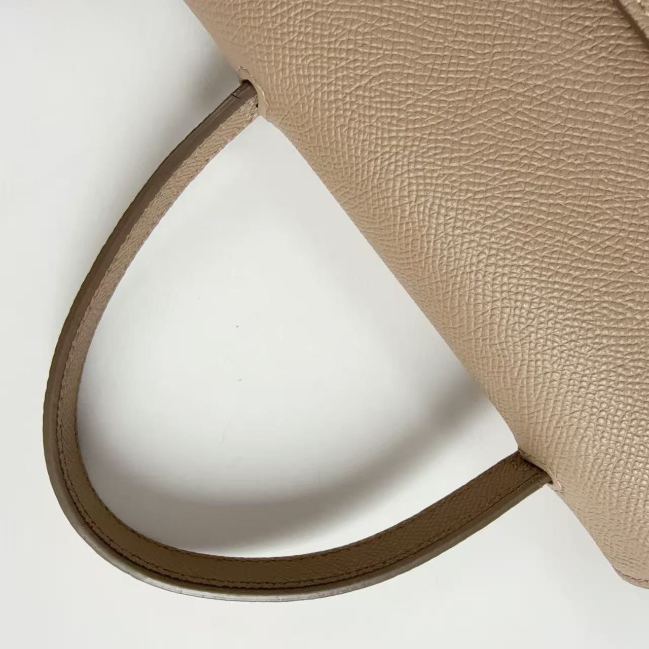 CELINE Nano Belt Bag Beige Grained Calfskin Leather Top Handle Bag Gold Auth