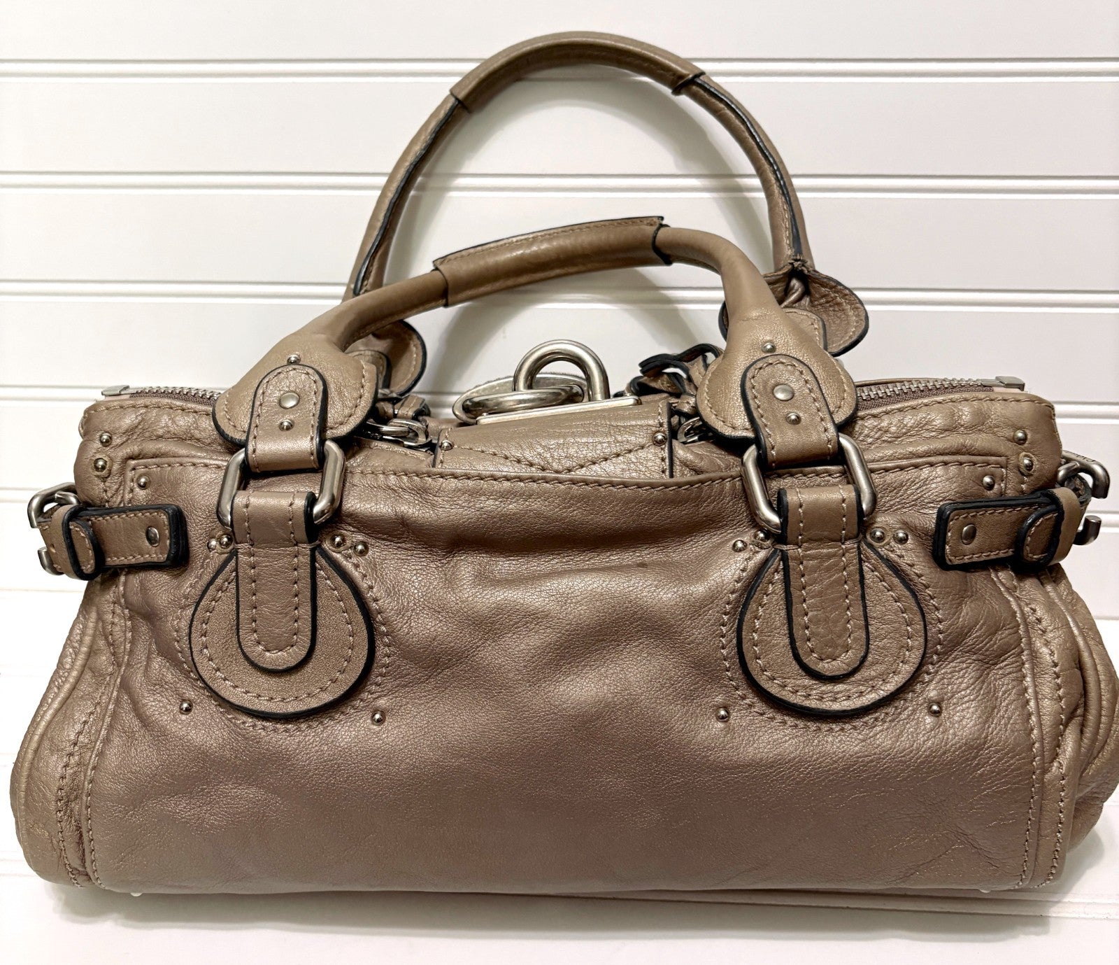 Chloe Paddington Hobo Bag Taupe Leather Silver Hardware - Vintage Y2K