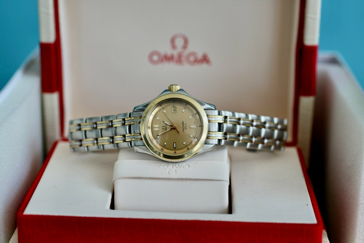 Vintage Omega Seamaster 120m 238111000 18K Yellow Gold Steel 26mm Ladies Quartz Watch