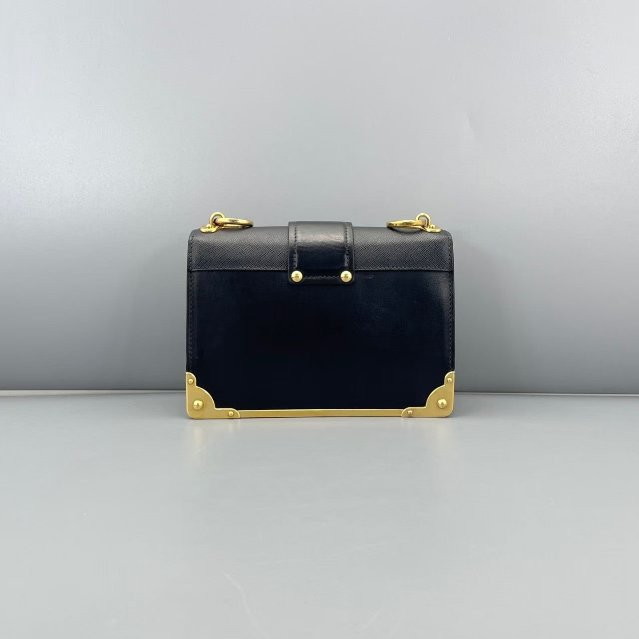 Authentic Prada Cahier Medium Black Leather Crossbody Bag with Gold Hardware