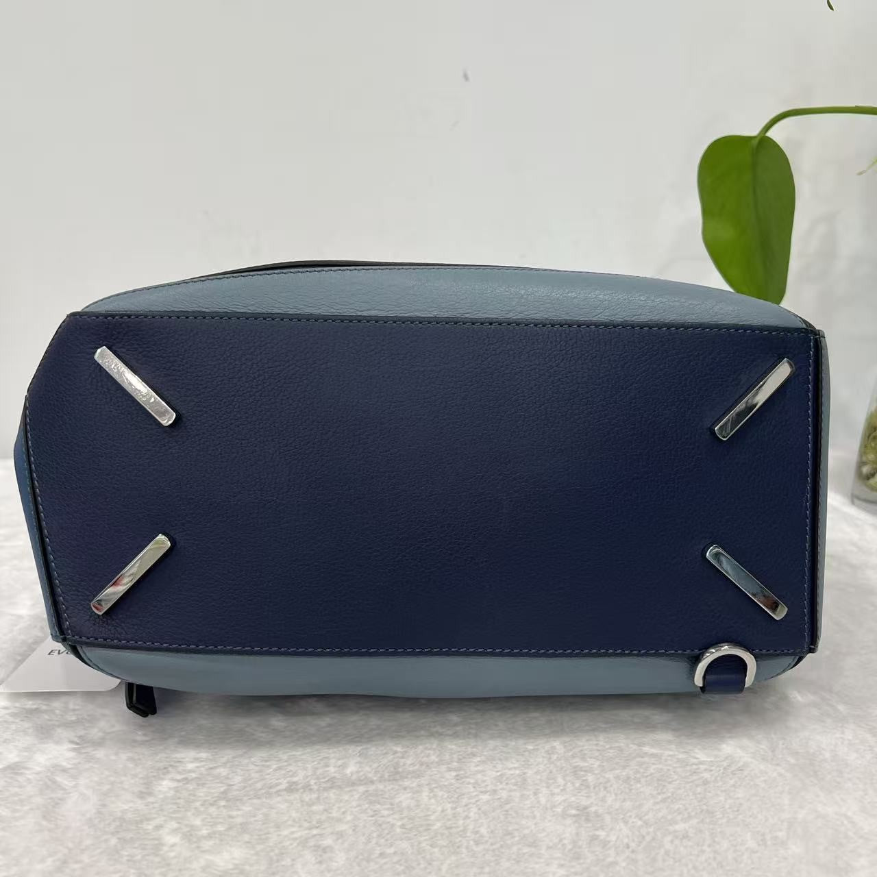 Loewe Puzzle Shoulder Bag Blue Colorblock Calfskin Leather Silver Hardware Auth