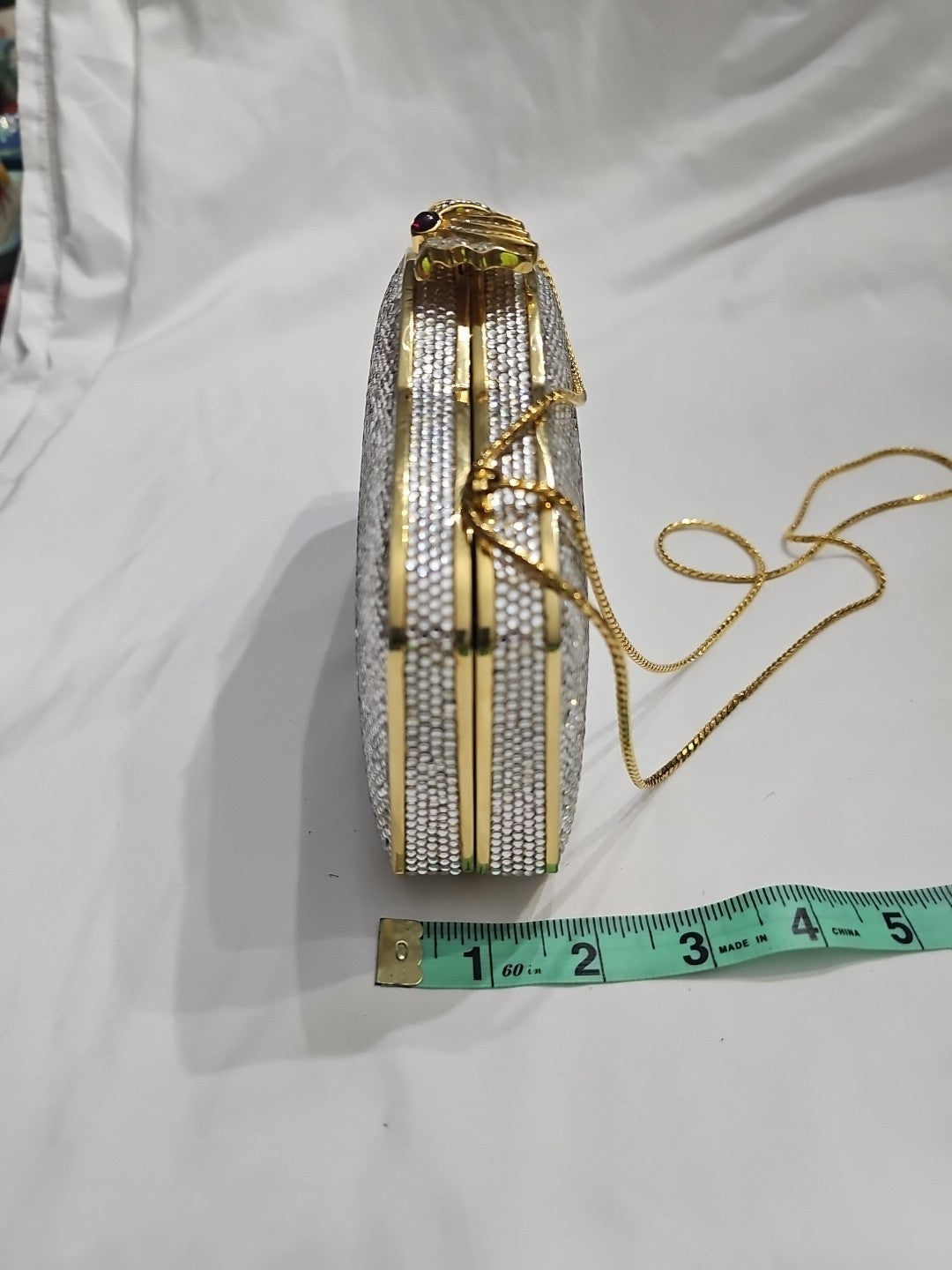 Judith Leiber Vintage Swarovski Crystal Minaudiere Clutch Gold Evening Bag