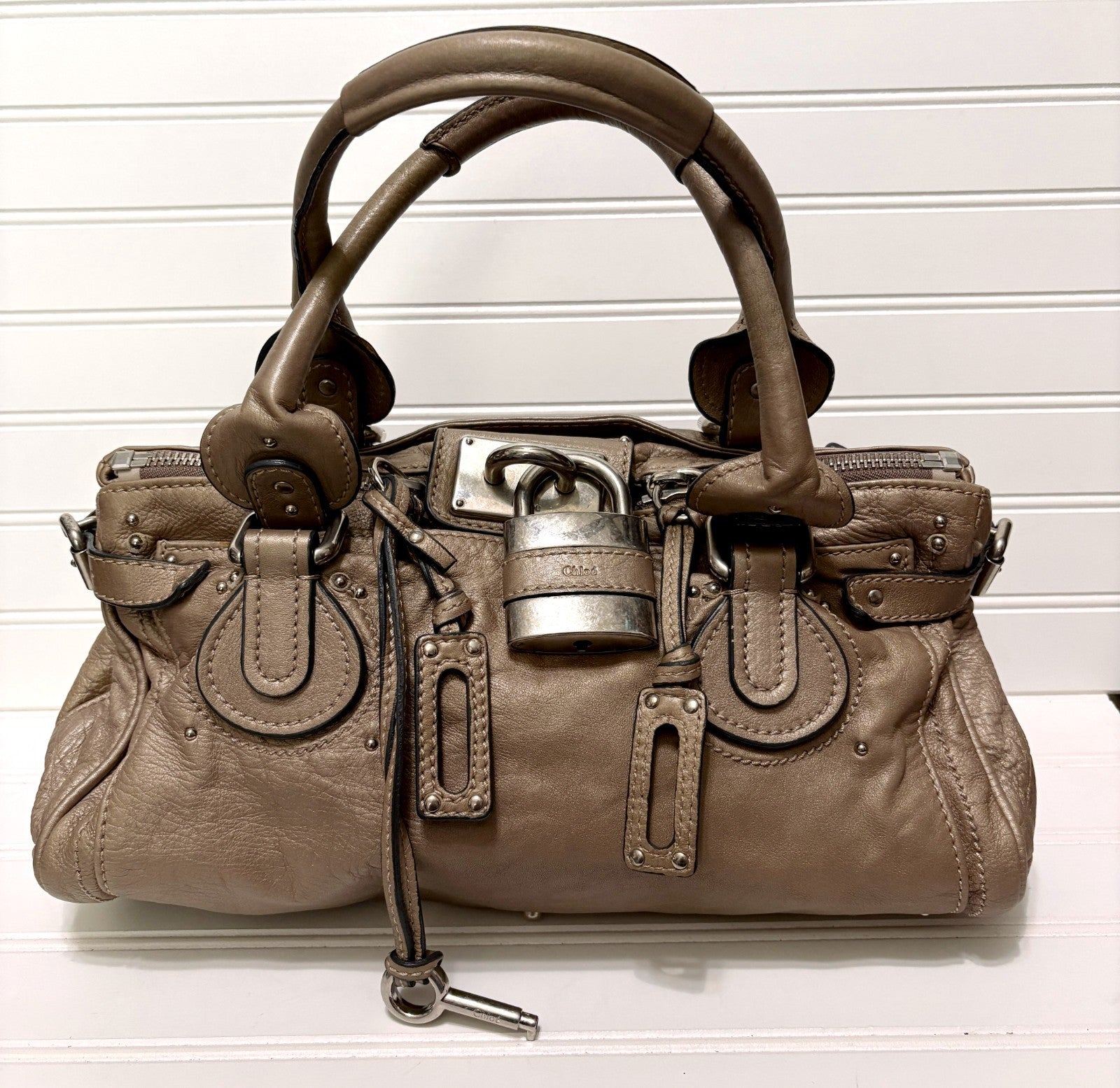 Chloe Paddington Hobo Bag Taupe Leather Silver Hardware - Vintage Y2K