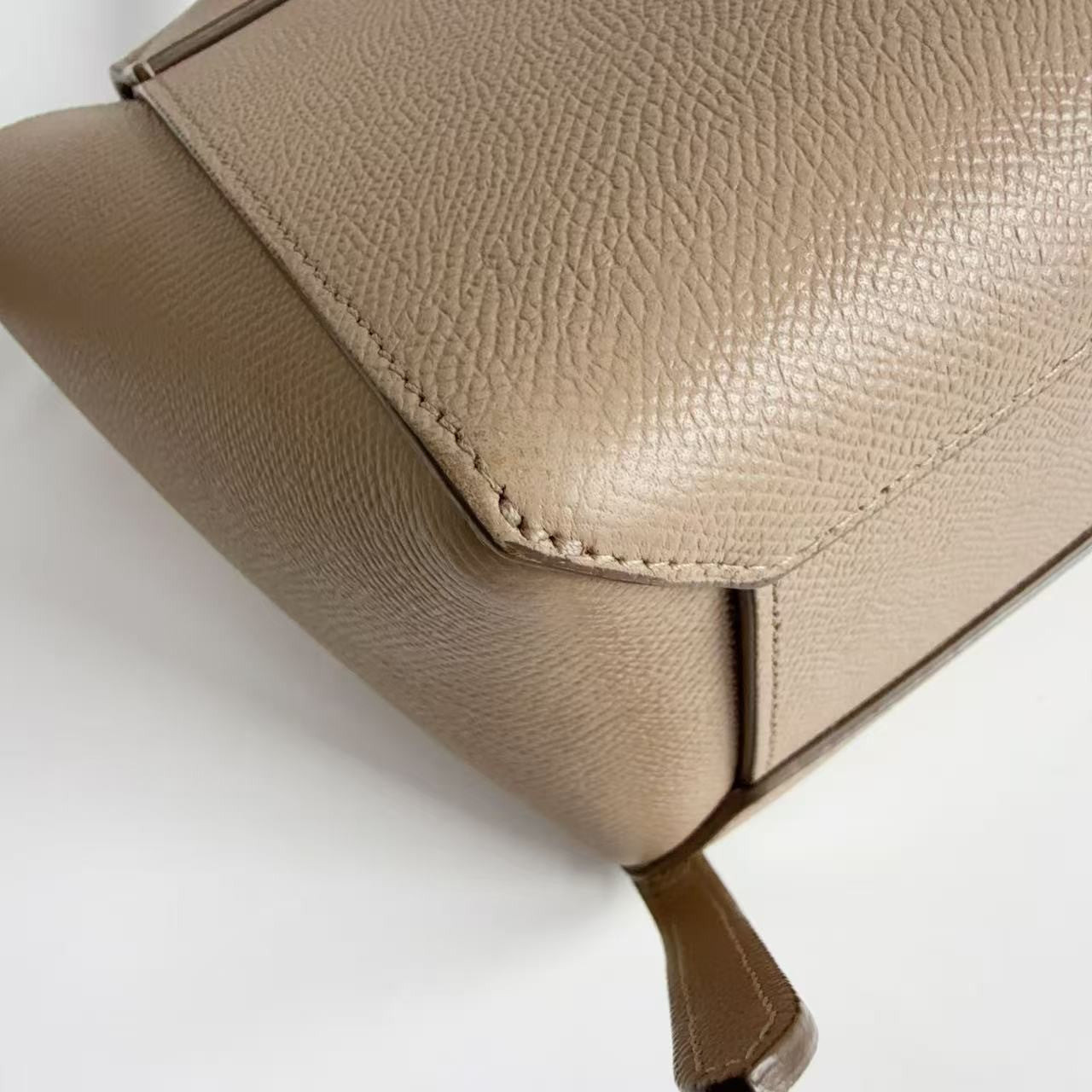 CELINE Nano Belt Bag Beige Grained Calfskin Leather Top Handle Bag Gold Auth