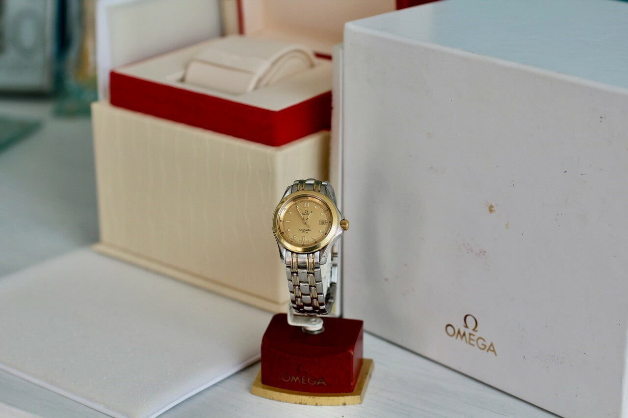 Vintage Omega Seamaster 120m 238111000 18K Yellow Gold Steel 26mm Ladies Quartz Watch