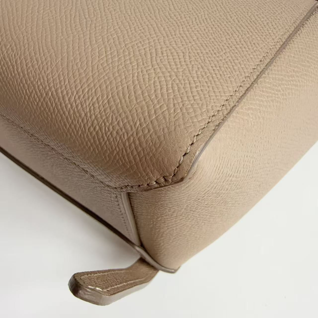 CELINE Nano Belt Bag Beige Grained Calfskin Leather Top Handle Bag Gold Auth
